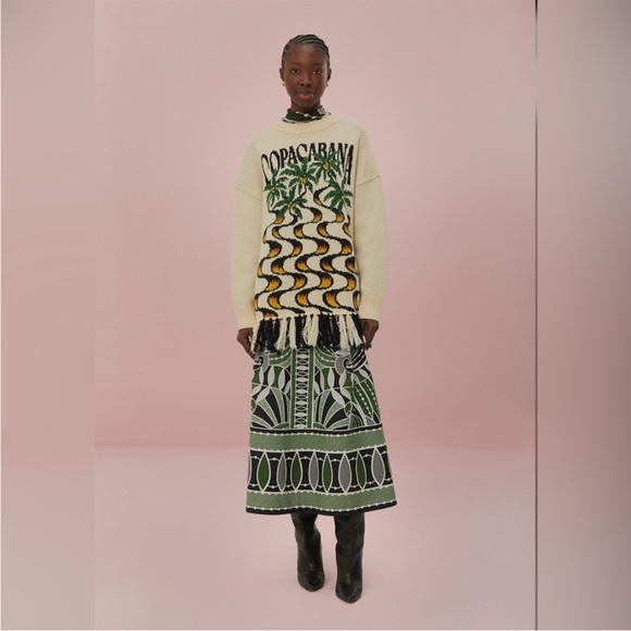 NWT Farm Rio Copacabana Graphic Sweater with Fringe Size L Large - Picture 3 of 4